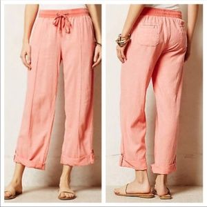 Anthropologie Mermaid Coral Linen Roll Up Pant